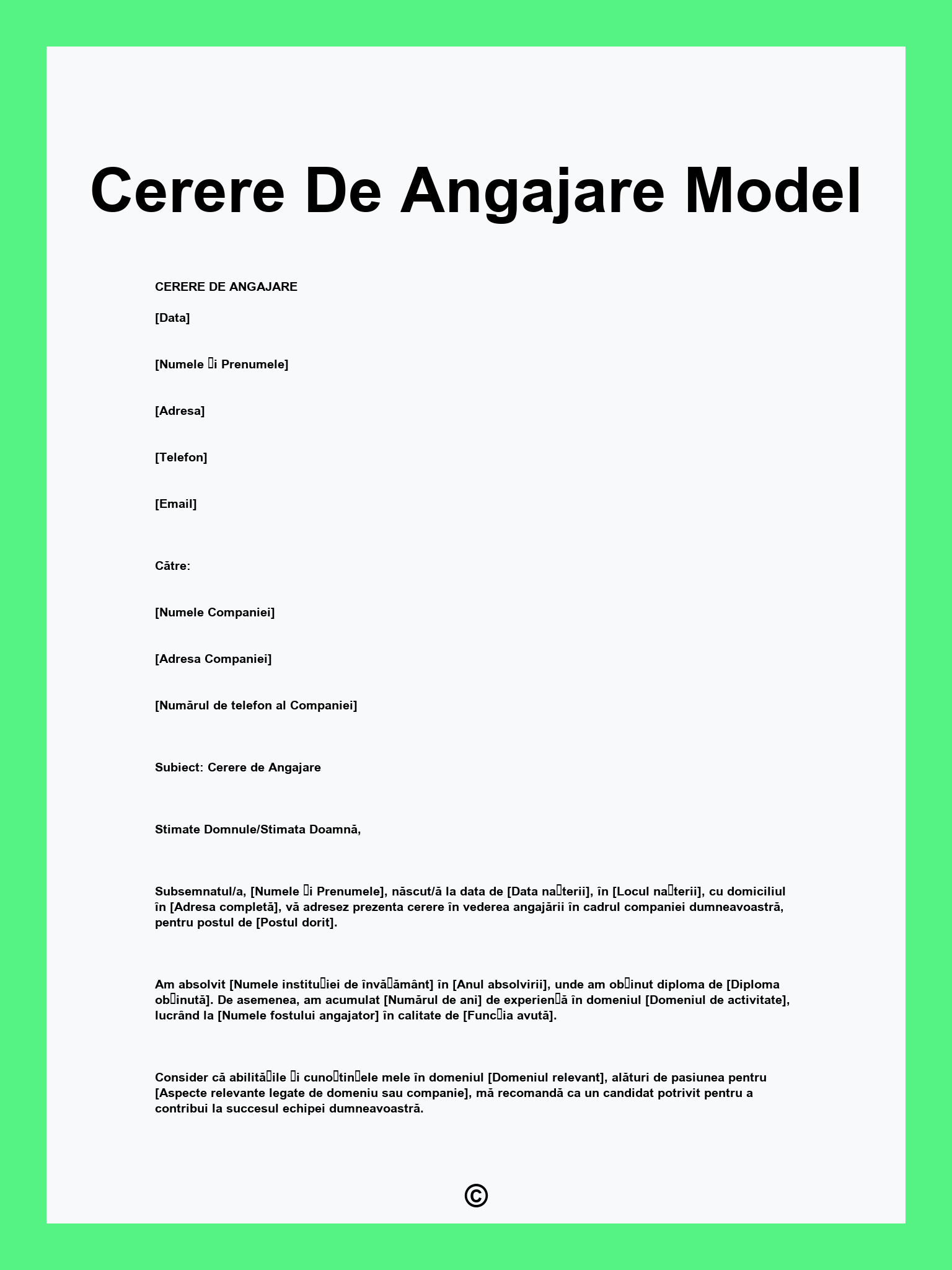 Cerere De Angajare Model