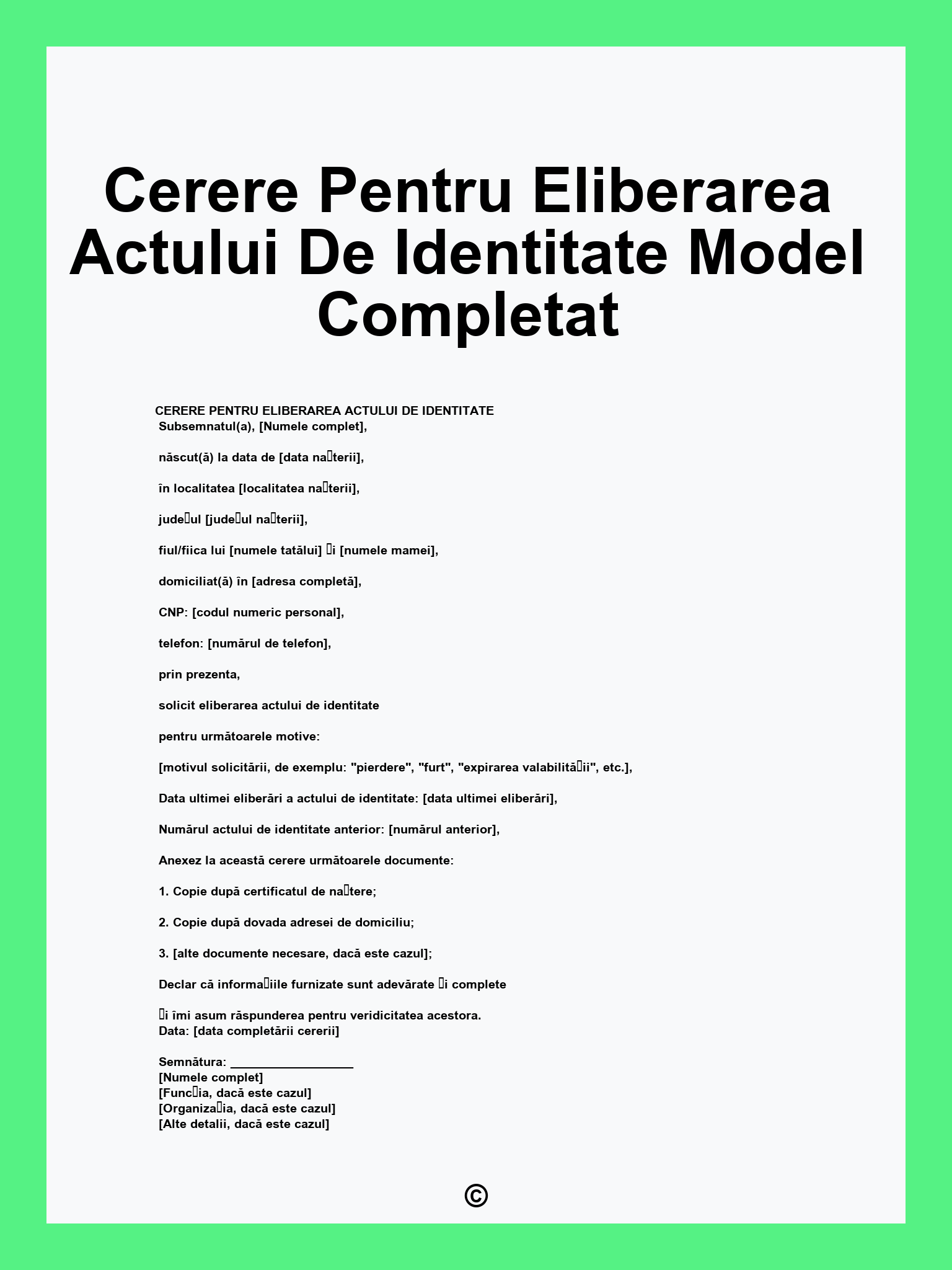 Cerere Pentru Eliberarea Actului De Identitate Model Completat