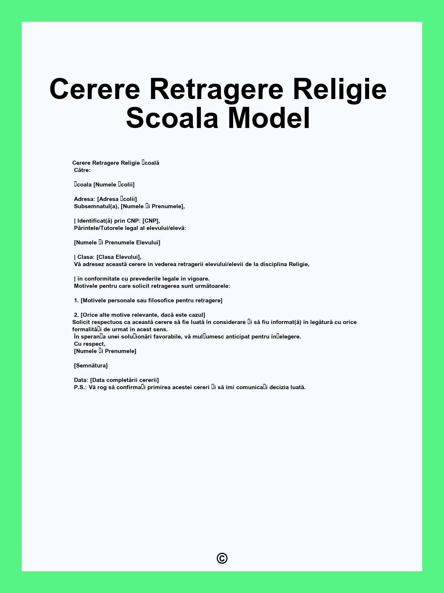 Cerere Retragere Religie Scoala Model