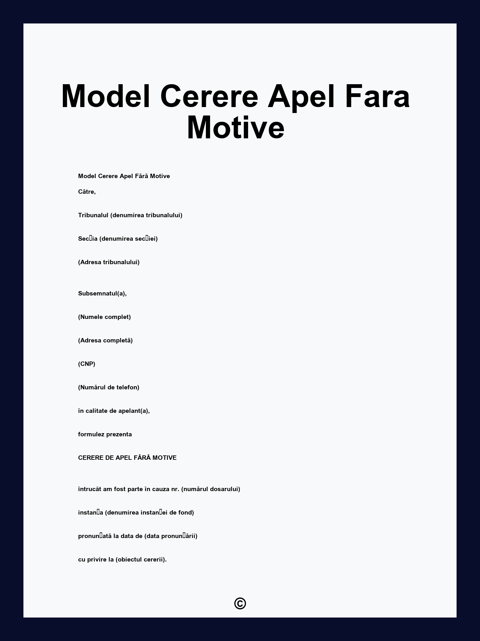 Model Cerere Apel Fara Motive