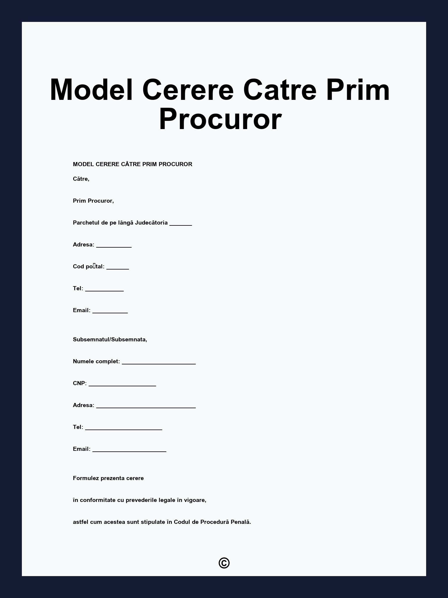 Model Cerere Catre Prim Procuror