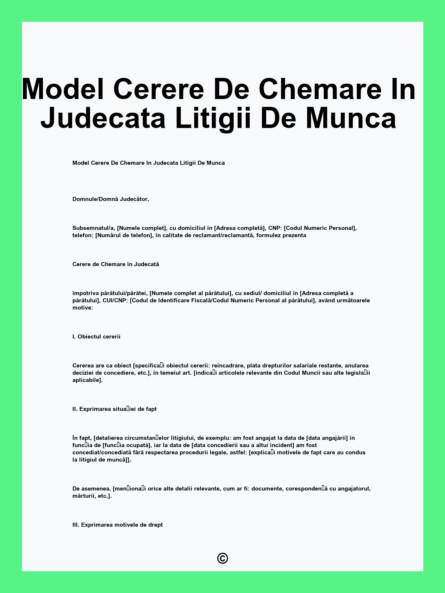 Model Cerere De Chemare In Judecata Litigii De Munca