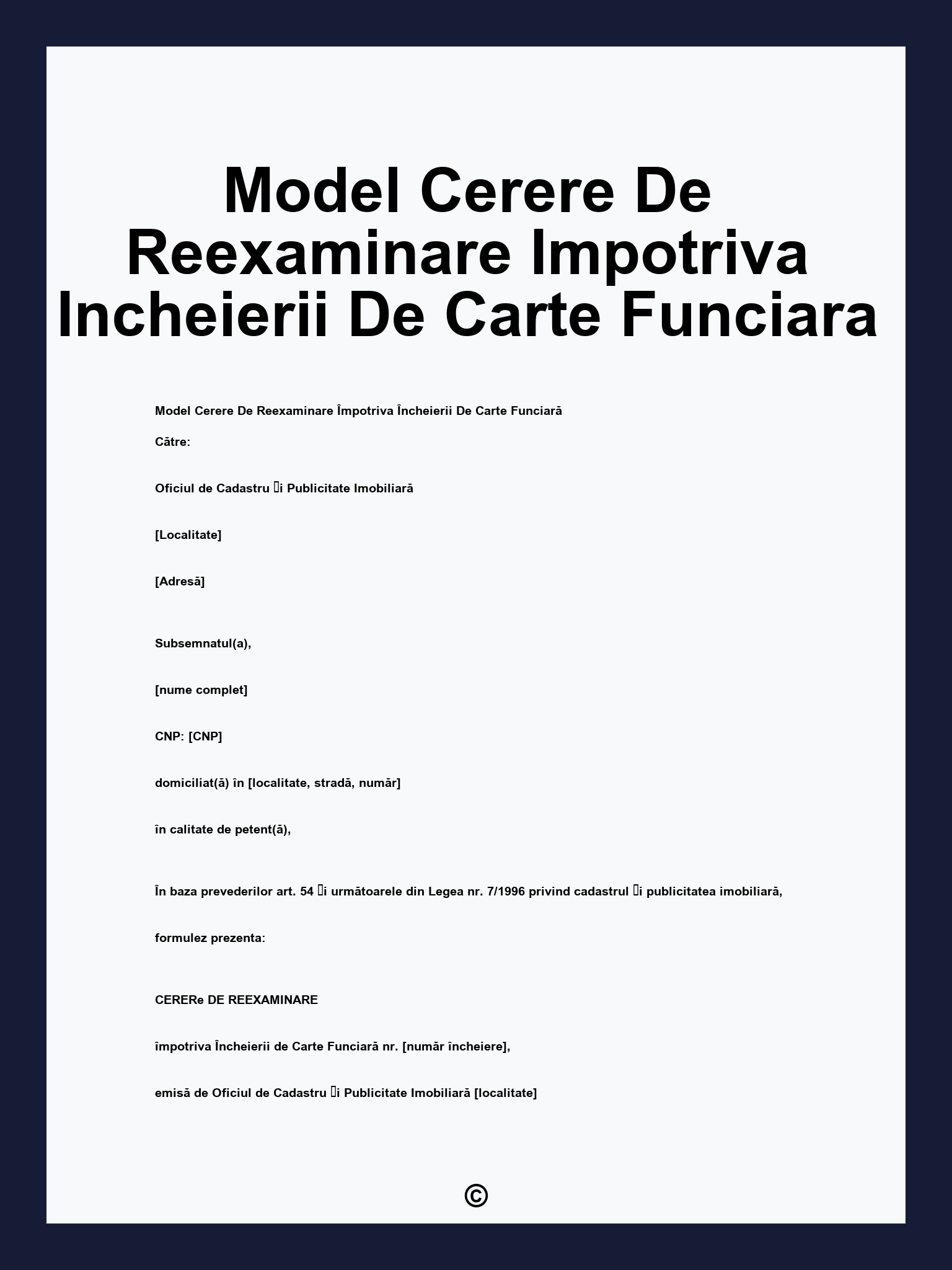 Model Cerere De Reexaminare Impotriva Incheierii De Carte Funciara