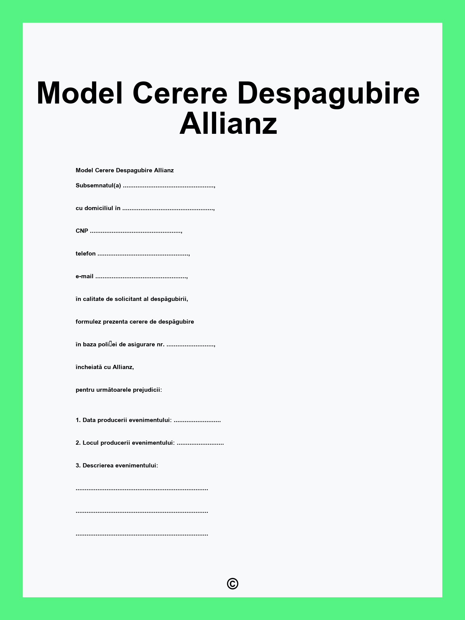 Model Cerere Despagubire Allianz