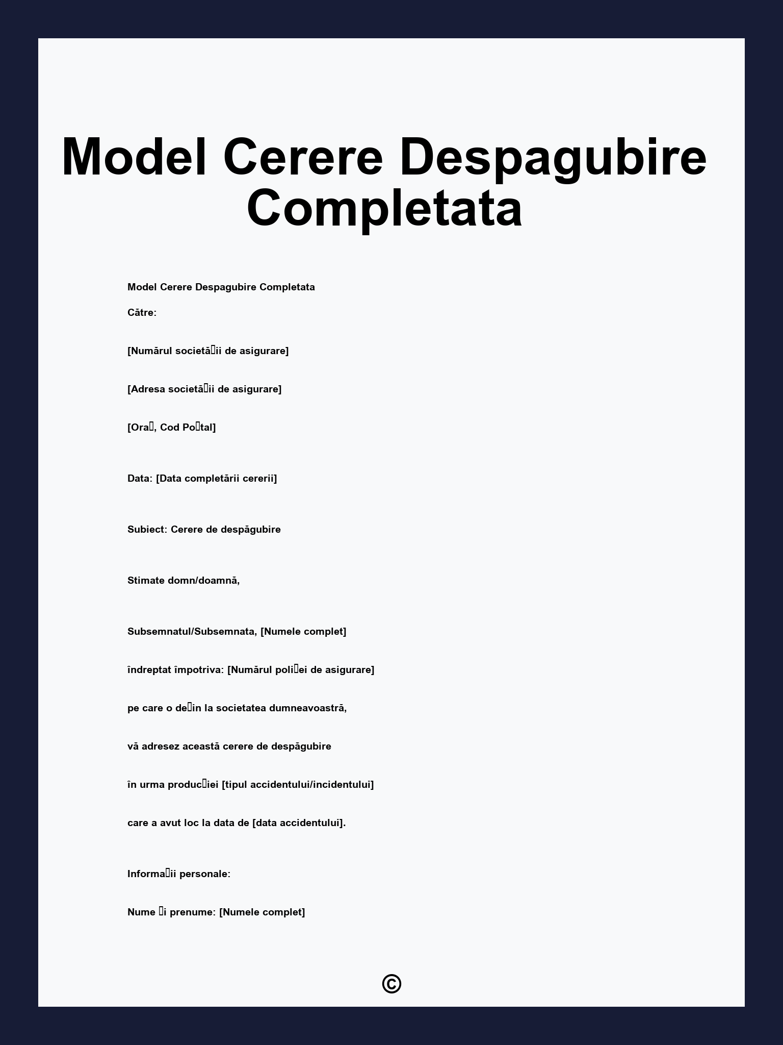 Model Cerere Despagubire Completata