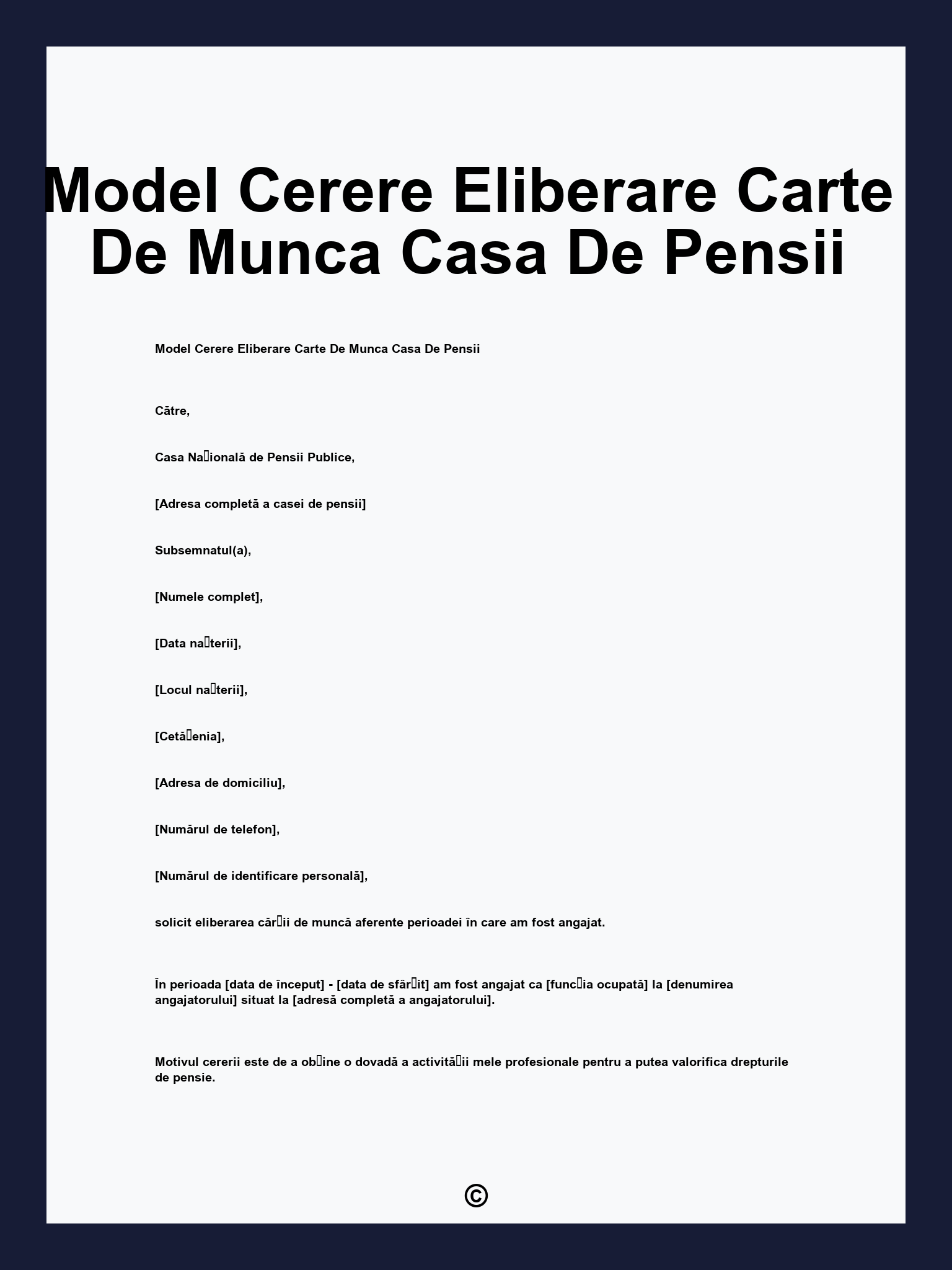 Model Cerere Eliberare Carte De Munca Casa De Pensii