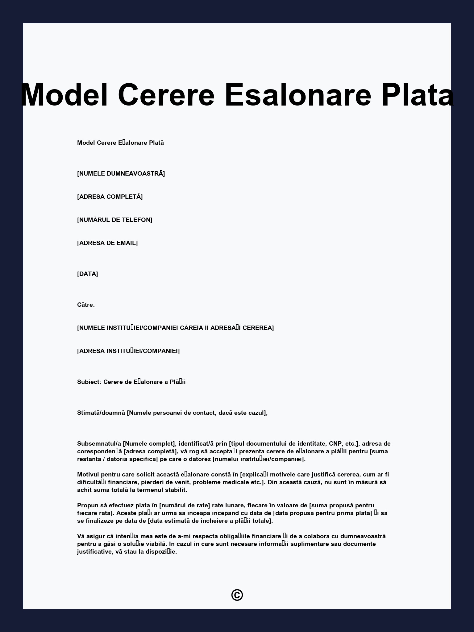 Model Cerere Esalonare Plata