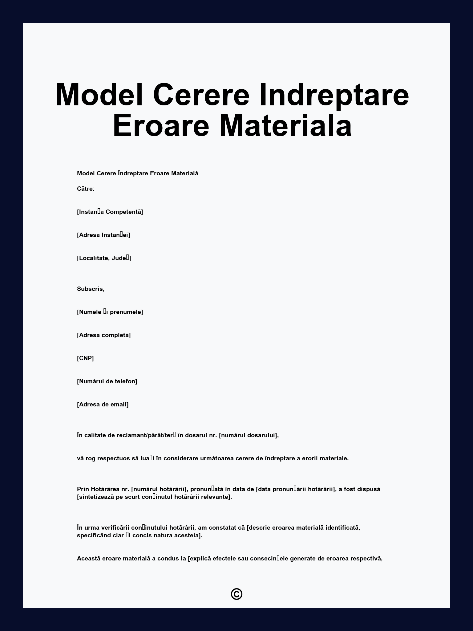 Model Cerere Indreptare Eroare Materiala