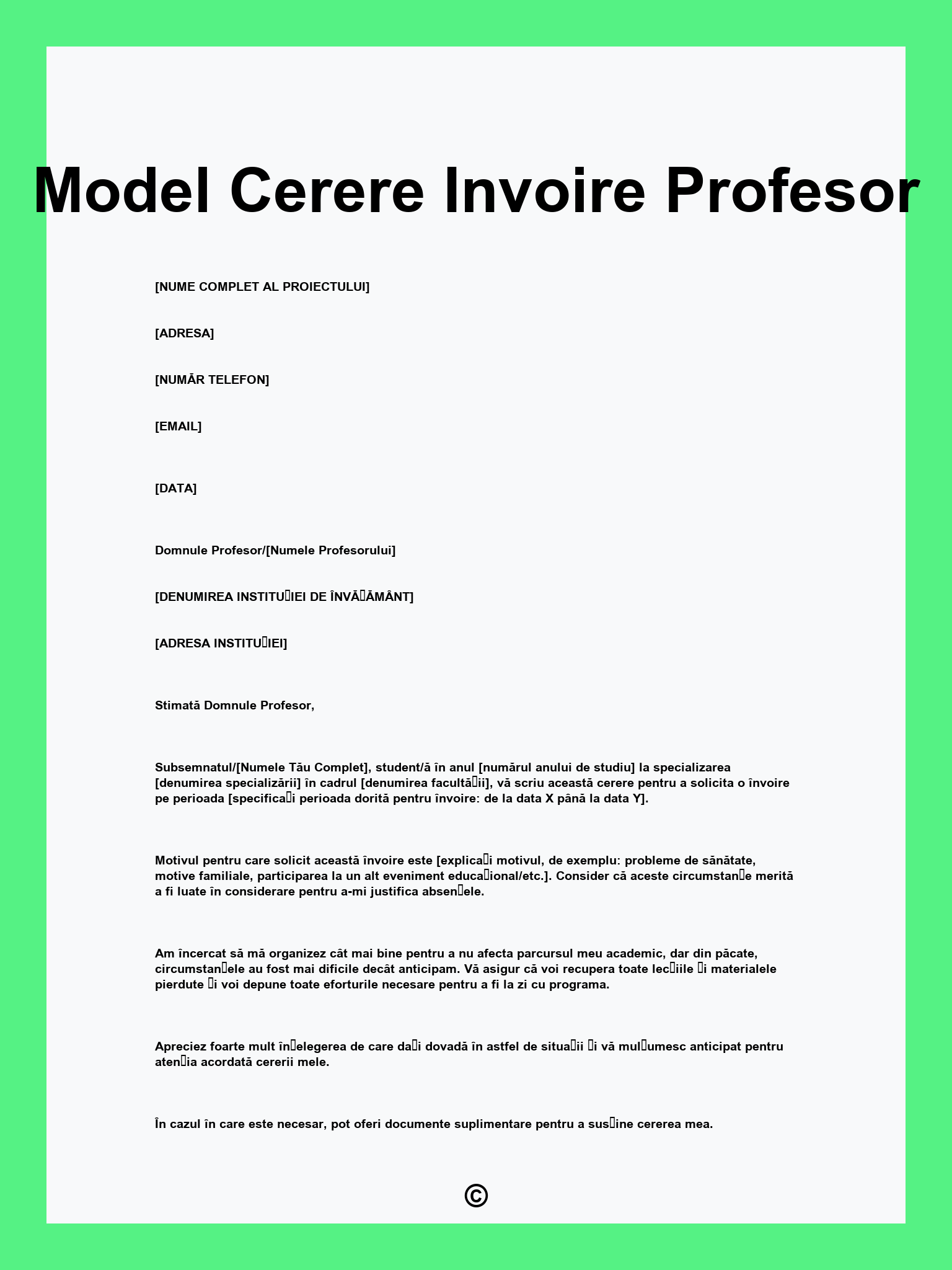 Model Cerere Invoire Profesor