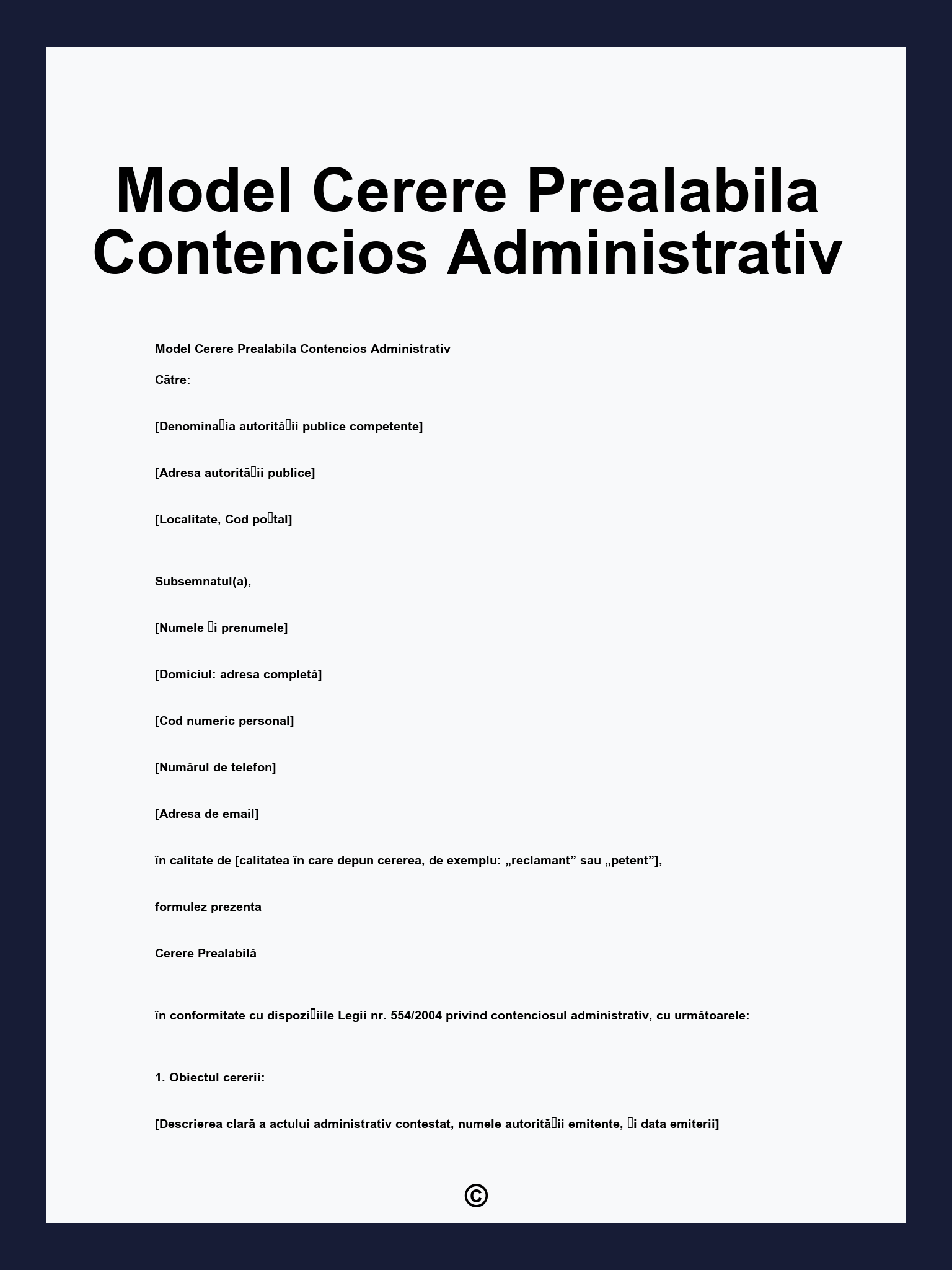 Model Cerere Prealabila Contencios Administrativ