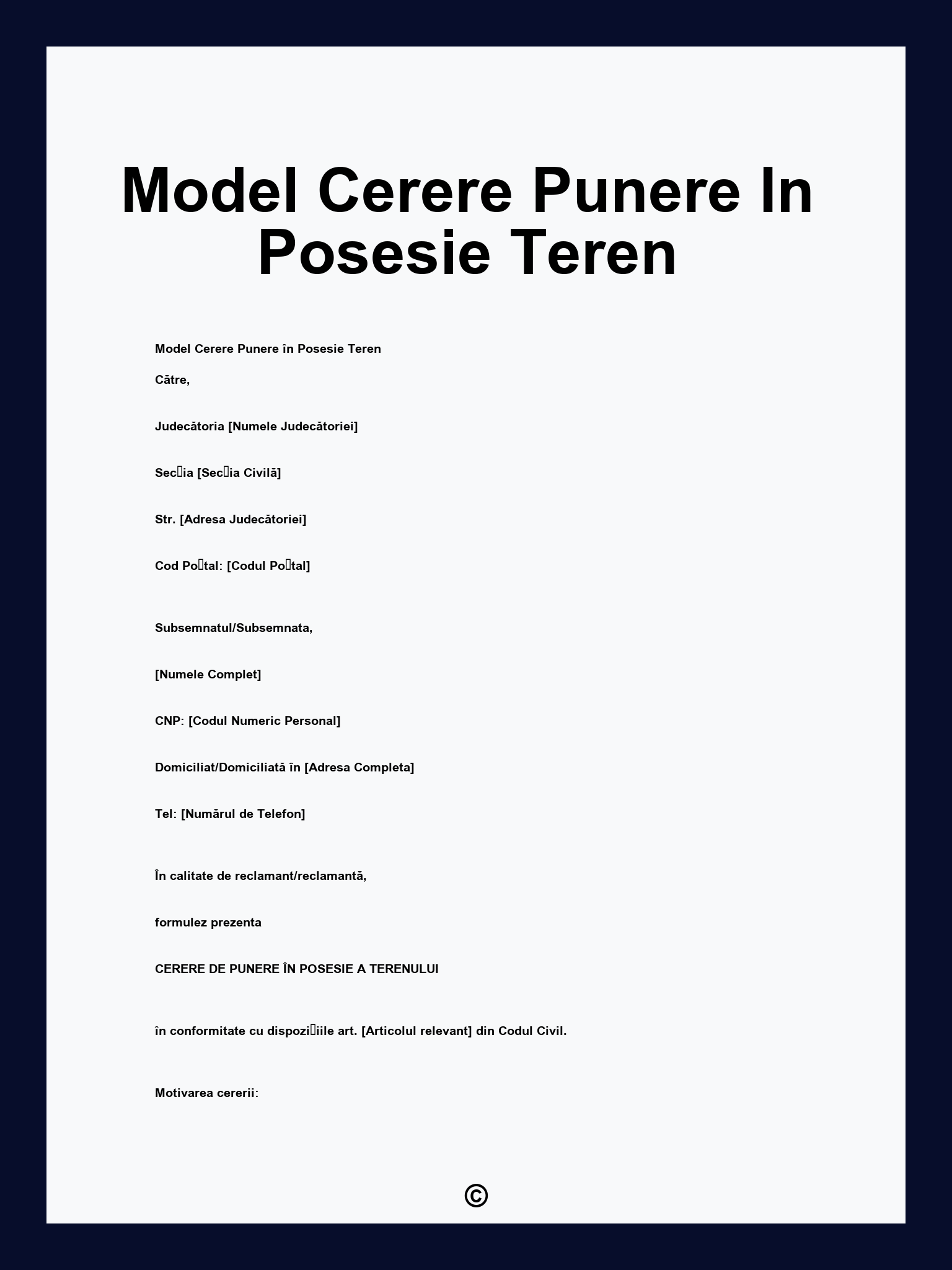 Model Cerere Punere In Posesie Teren