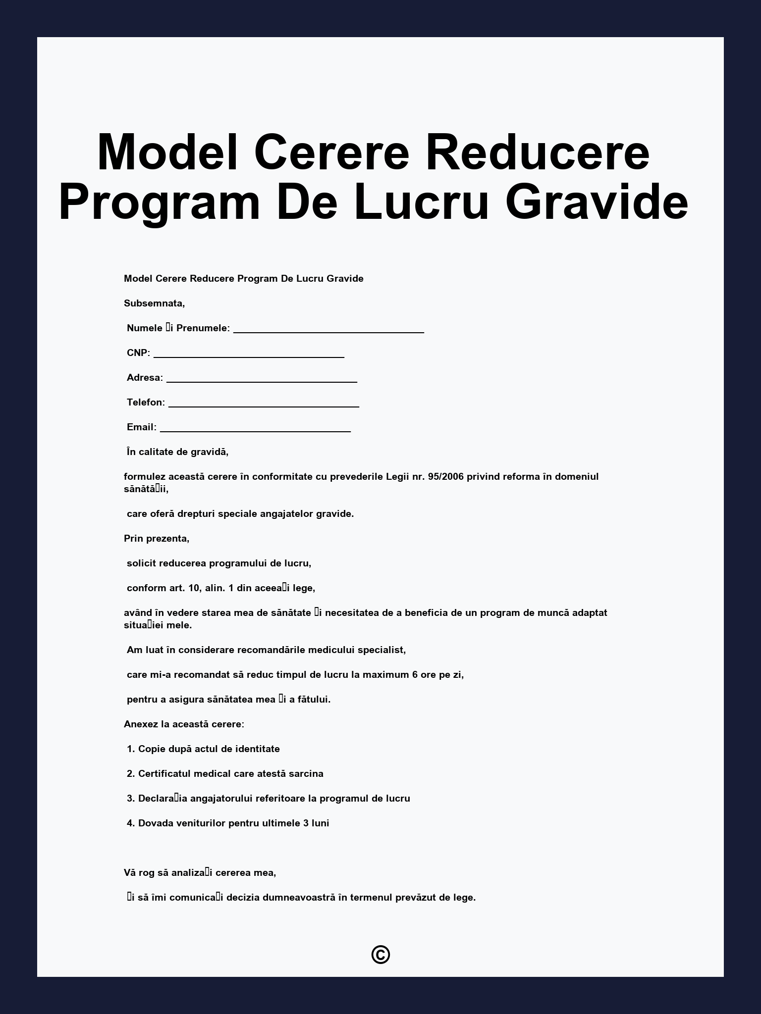 Model Cerere Reducere Program De Lucru Gravide