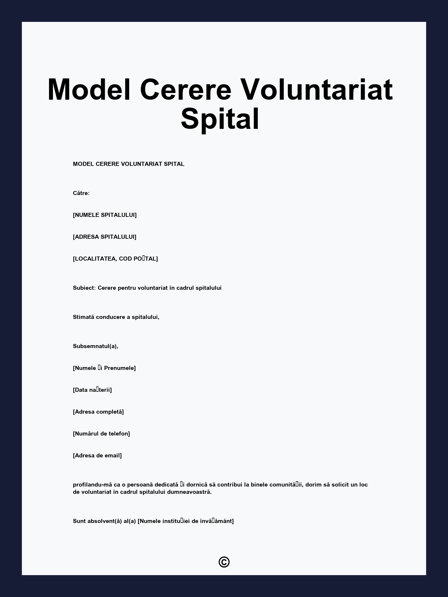 Model Cerere Voluntariat Spital
