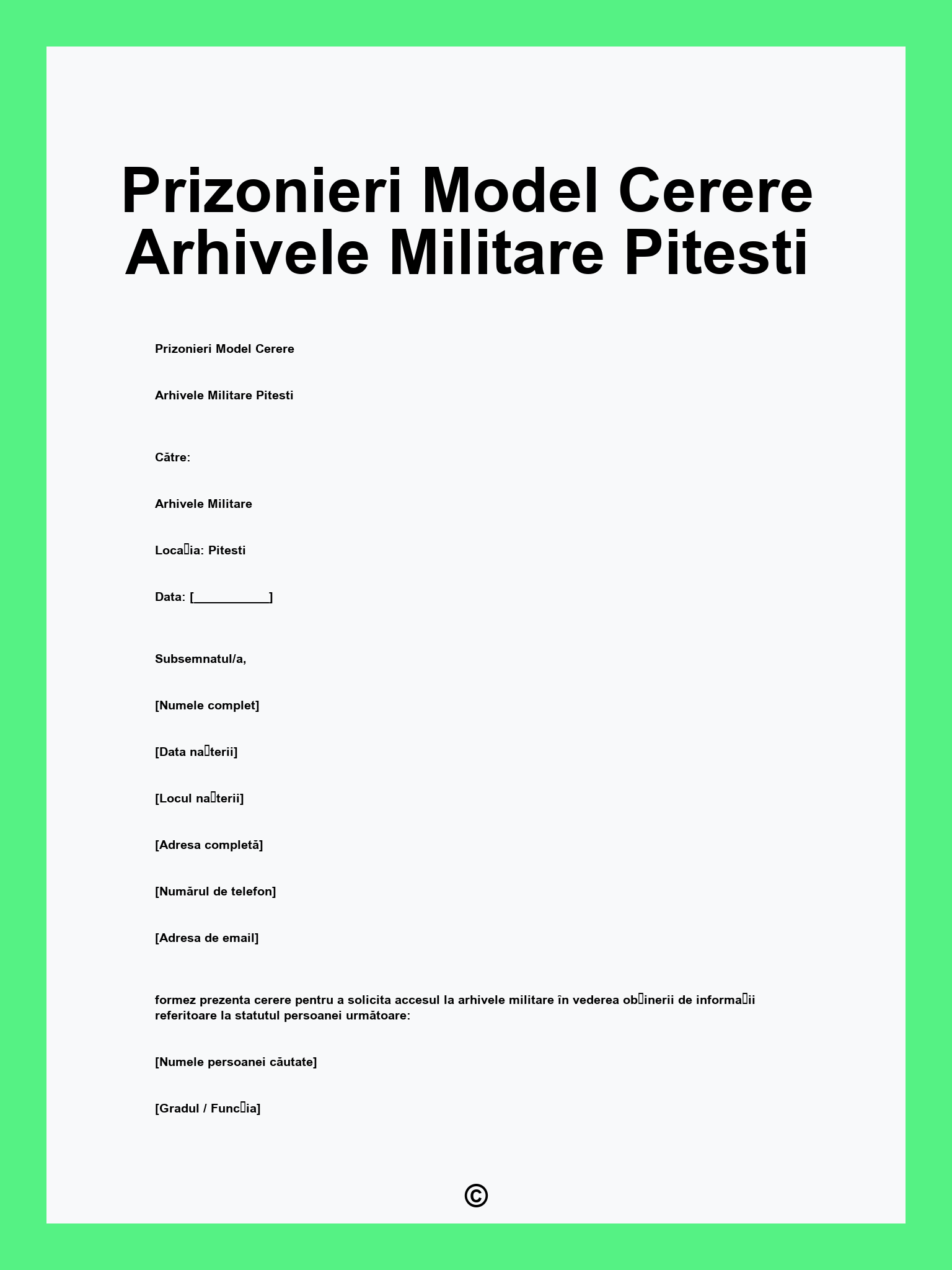 Prizonieri Model Cerere Arhivele Militare Pitesti
